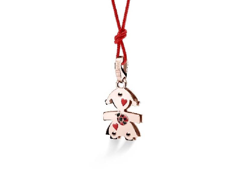 CIONDOLO BIMBA IN ORO ROSA 9 KT CON COCCINELLA SMALTATA E SPINELLO LOVELY LE BEBE' LBB585